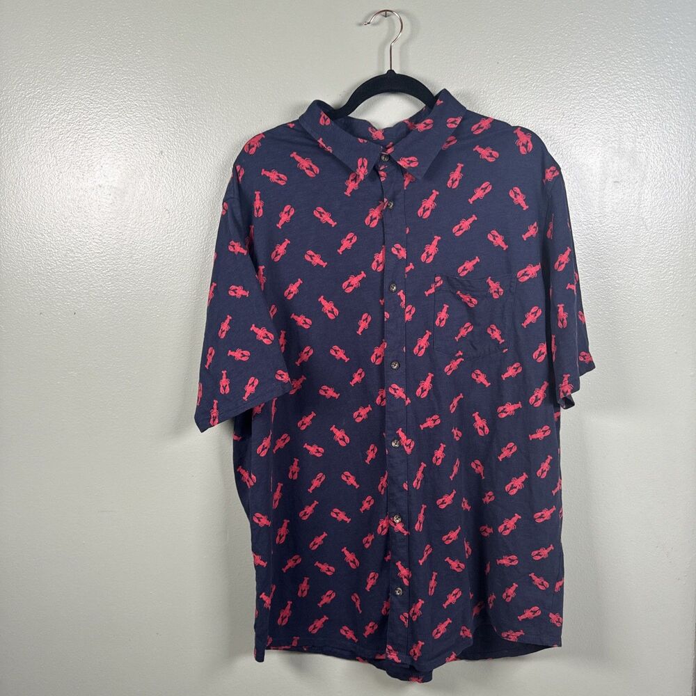 George Button Up Stretchy Polo With All Over Lobster‎ Print Men's Size 2XL